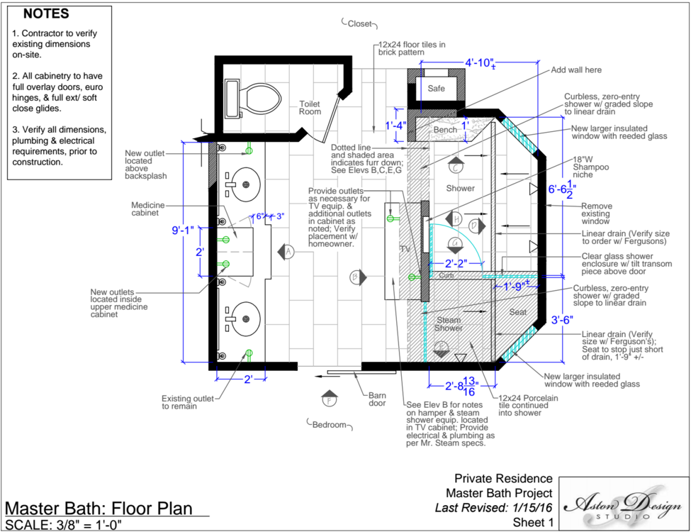 Master bath: Floor plan | Interior Designer: Carla Aston