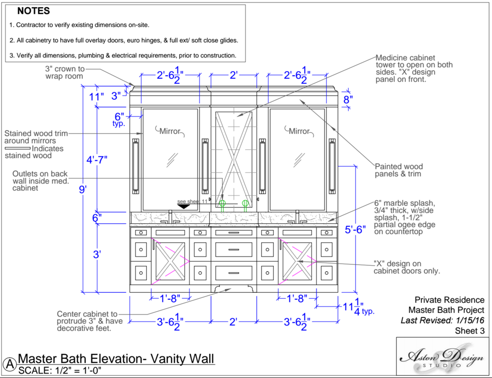 Master bath elevation: vanity wall | Interior Designer: Carla Aston