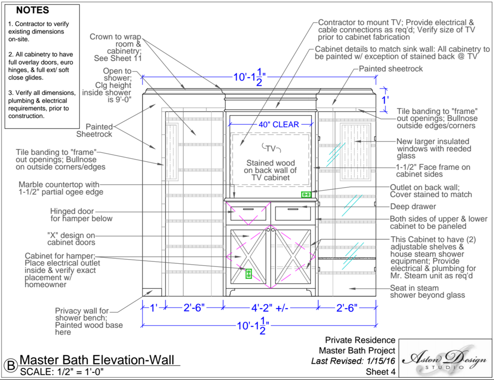 Master bath elevation-wall | Interior Designer: Carla Aston