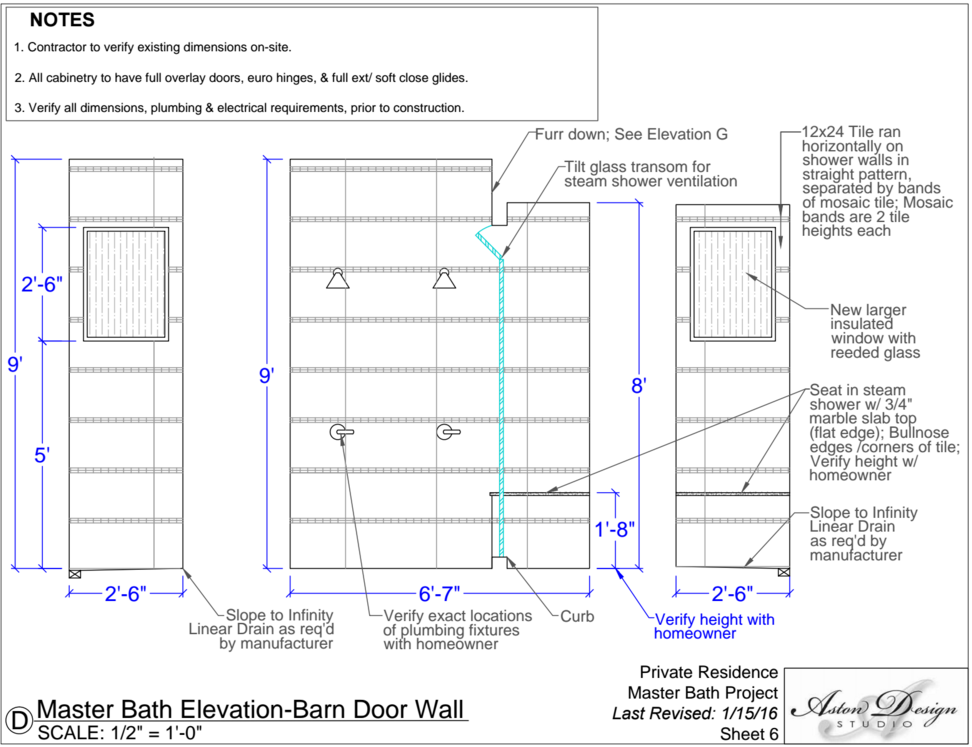 master bath elevation-barn door wall | Interior Designer: Carla Aston