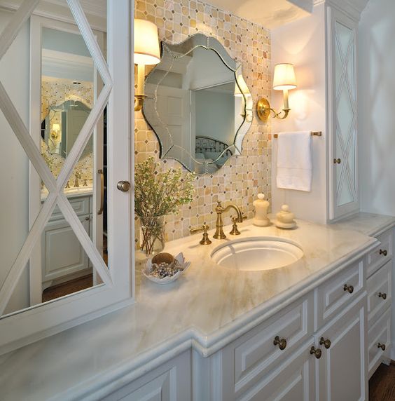 Bathroom Remodel - tile wall at sink | Interior Designer: Carla Aston