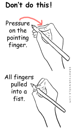 Be aware of these common pencil grasp problems - drawyourworld.com Hold the Pencil