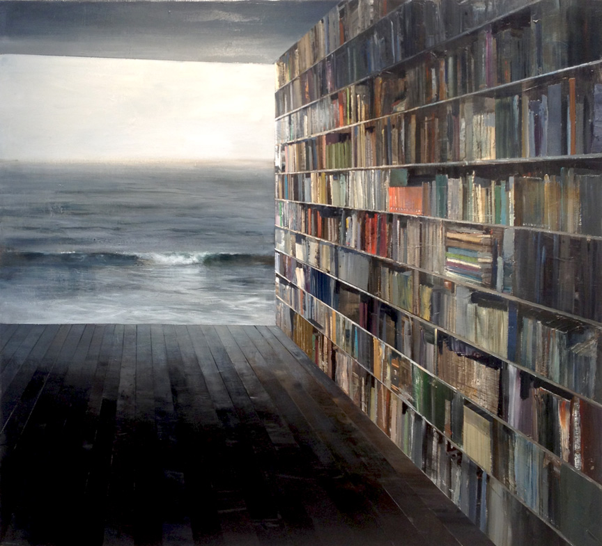 library with grey sea.Jeremy Miranda Art