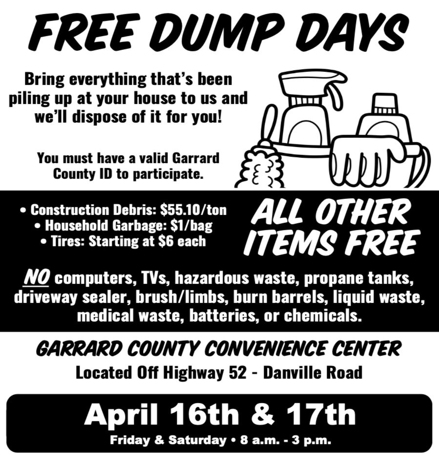Free Dump Days Coming Up On April 1617 — Garrard Central Record