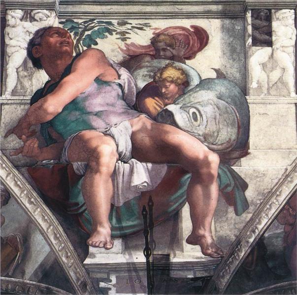 Jonah, detail, Sistine Chapel ceiling.