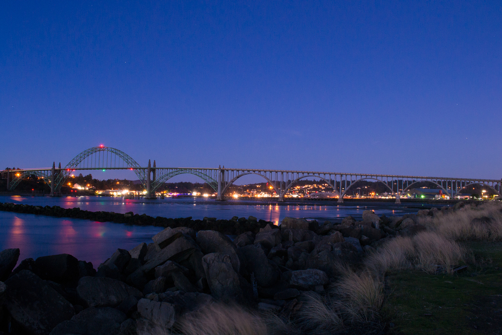  Yaquina Bay Bridge as seen during the blue hour from the south jetty. 