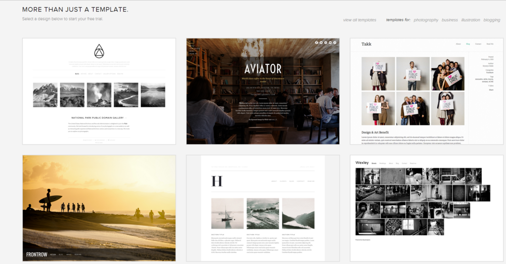 Squarespace template selection. 