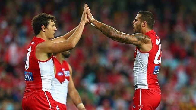 Kurt Tippett and Buddy Franklin  bring in the ratings for Seven. Image - The Australian