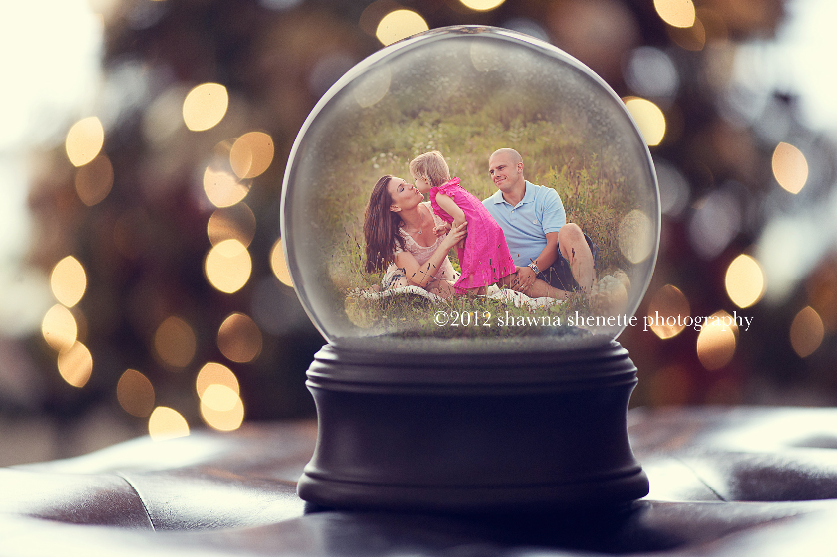 Massachusetts Family Photographer Outdoor Holiday Photo Cards Snow Globe Child Mother Father Field