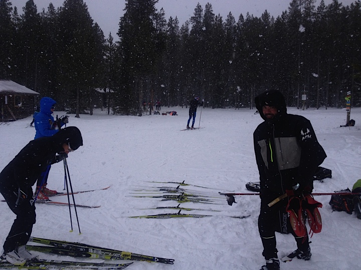  The APUNSC ski testing machine, in action, in a snowstorm! &nbsp;In the week leading up to West Yellowstone it's always a push to learn this year's new skis and figure out what you may want to be racing on after Thanksgiving. 