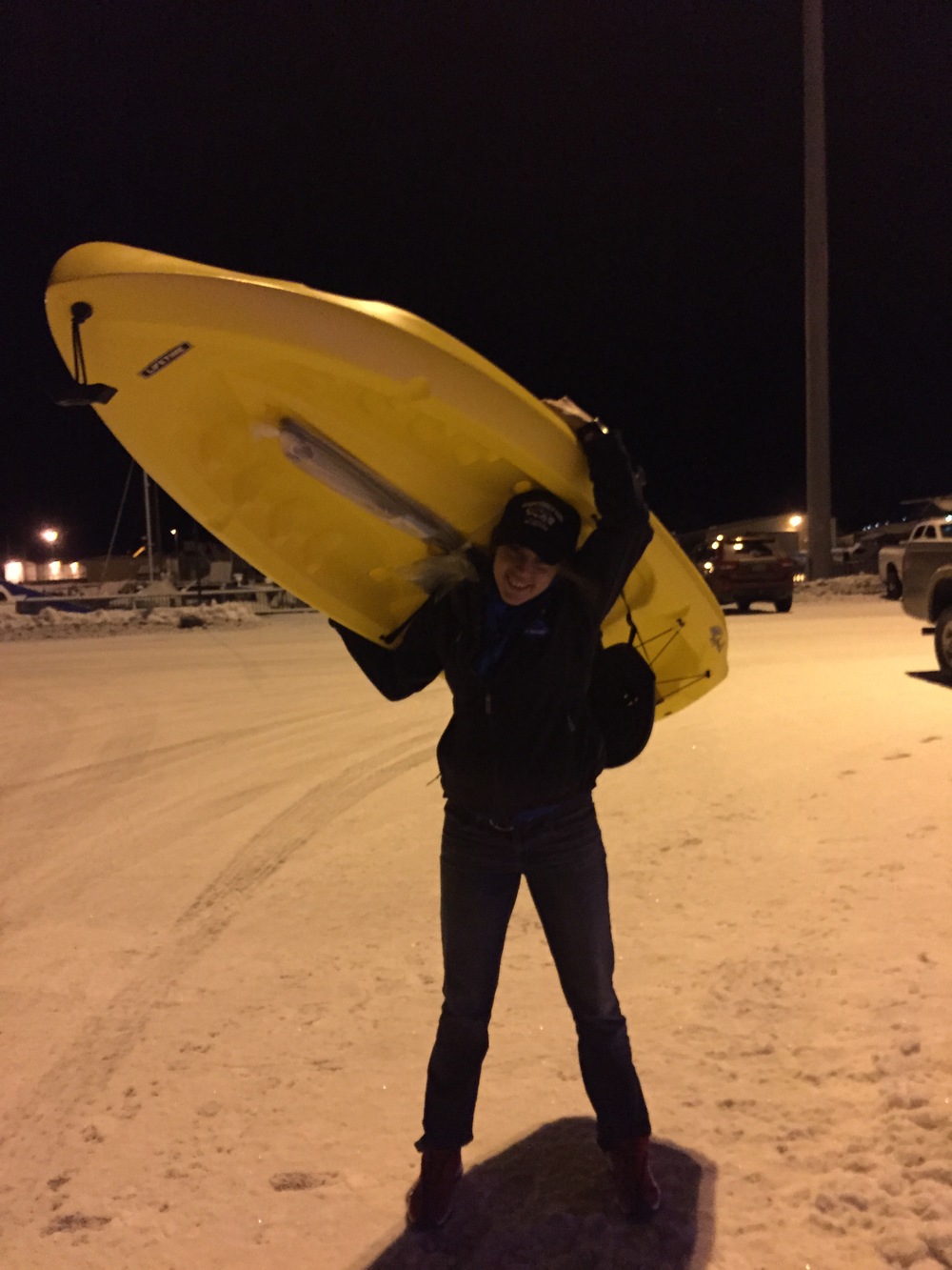 Part 3 of the Qaniq Challenge, walking the kayak home from the banquet!