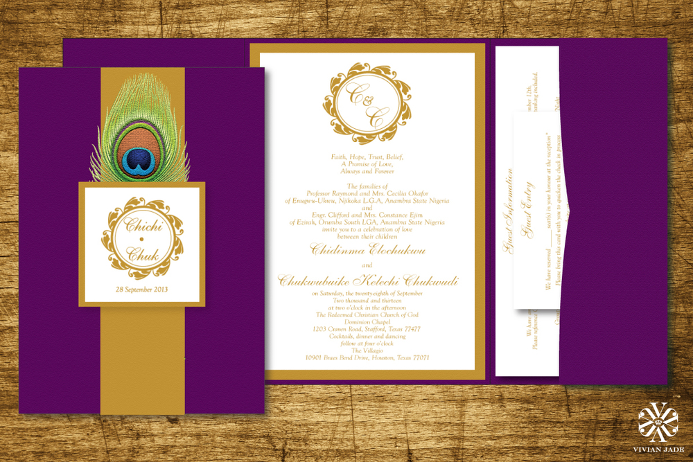 Purple and jade wedding invitations