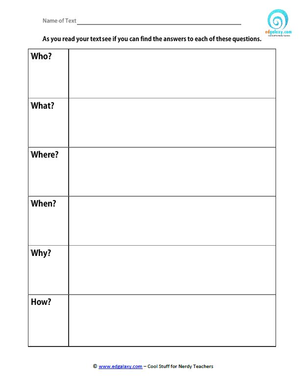 Printable 5 W's tool for Students — Edgalaxy Cool Stuff for Nerdy teachers