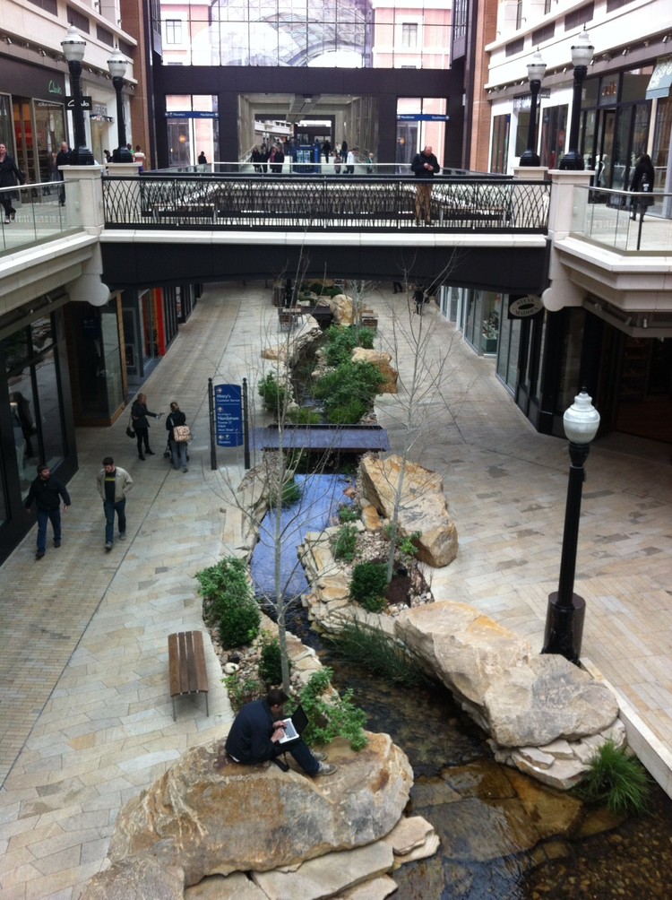 The City Creek Centre has an simulated creek running through the shopping centre.  At first I was told this was actual water from the creek that runs through this area, but someone else said that this water is treated.  However, there is a creek along the sidewalk next to the LDS Conference Centre that I am told is water from the actual creek that used to run from the canyon in the mountains to a river on the edge of downtown.