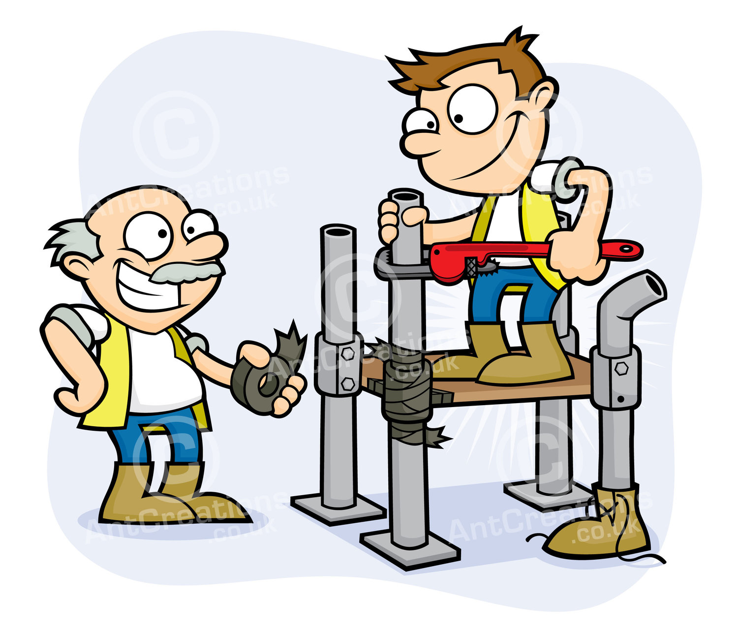 Health and Safety Workmen Scaffold Repair — Vector Illustrator | Cartoons |  Characters | Graphic Designer