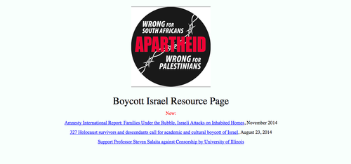 Prof. David Klein'sÂ “Boycott Israel Resource Page.”Â Credit: Screenshot.
