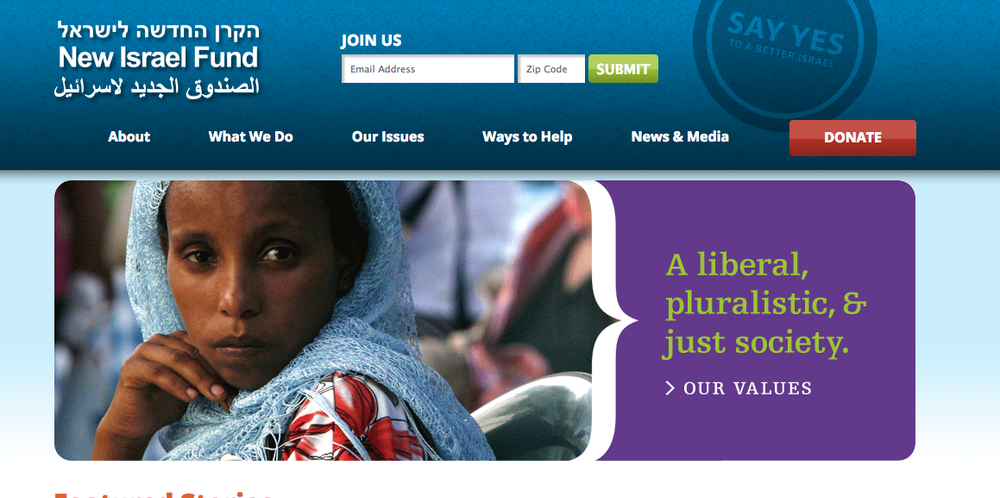 The homepage of the New Israel Fund website. Credit: Nif.org screenshot.