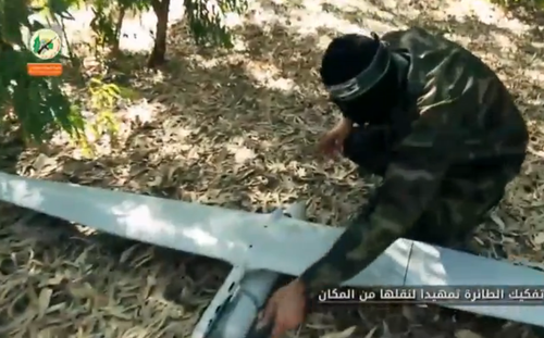A Hamas video that claims to show the Palestinian terrorist group rebuilding an Israeli drone that crashed in Gaza. Credit: Screenshot.