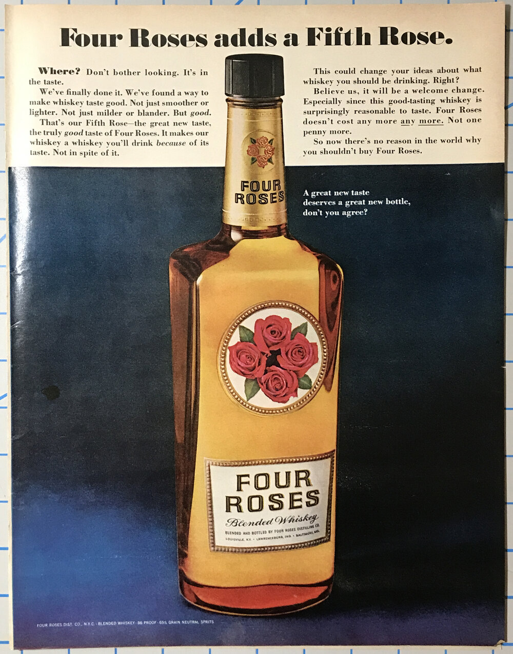 Vintage 1943 Four Roses Whiskey Print Ad