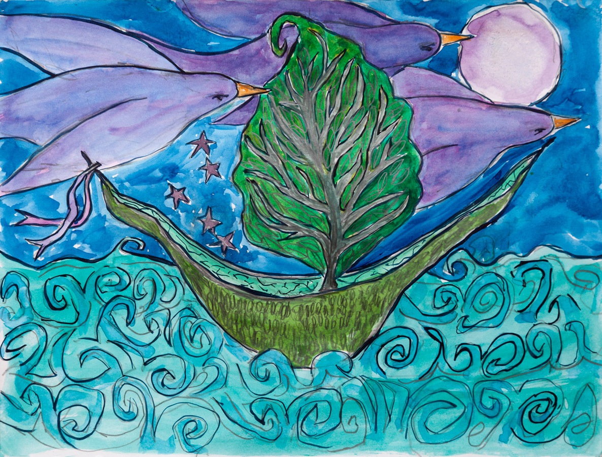 In The Night Kingdom I Sail On Through 12 X 9 Watercolor Deborah Cavenaugh