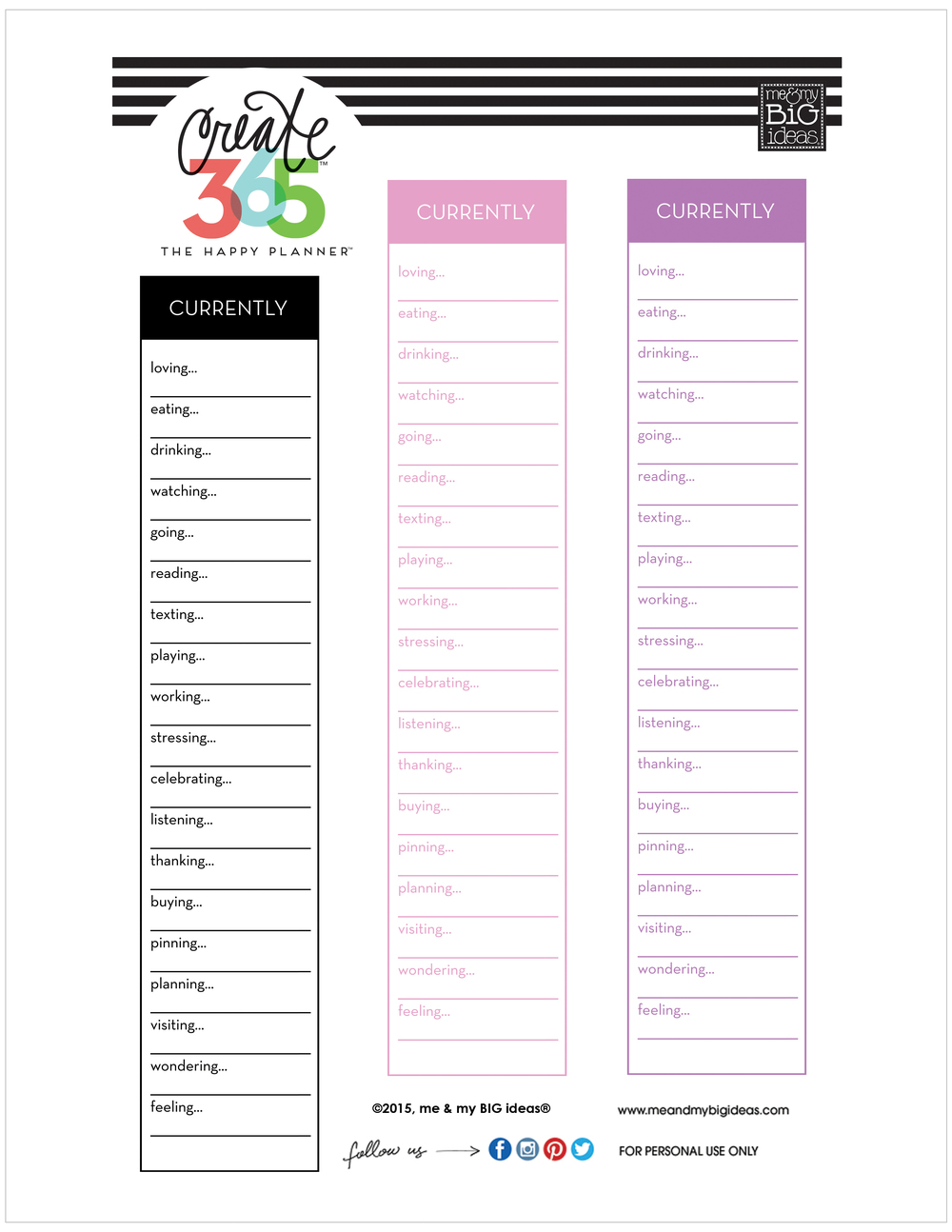 'CURRENTLY' free printables for The Happy Planner™ — me & my BIG ideas