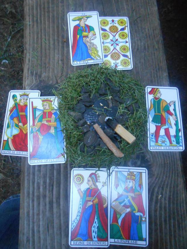 Reader-Submitted "4 Directions Spread," using the Marseilles Tarot deck