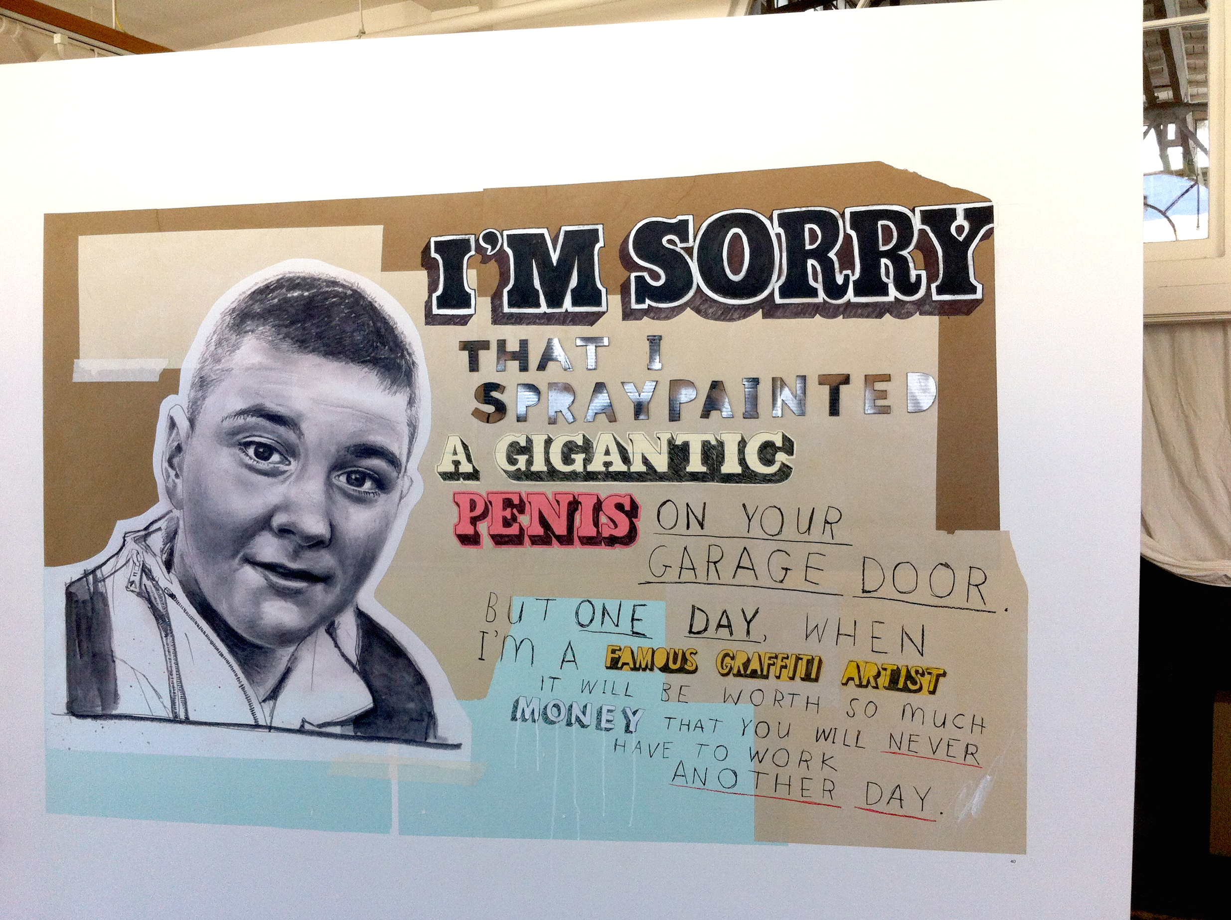 Apology Number 40. Installed directly onto a wall at The Compound Gallery.