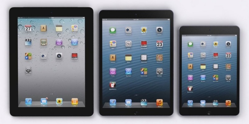 Mockup of current iPad, iPad 5, and iPad mini