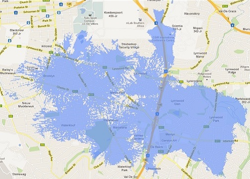 Pretoria LTE coverage map on CellC