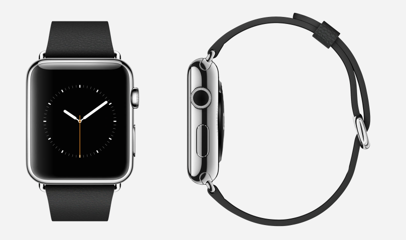 Apple Watch, Stainless Steel with Black Leather band