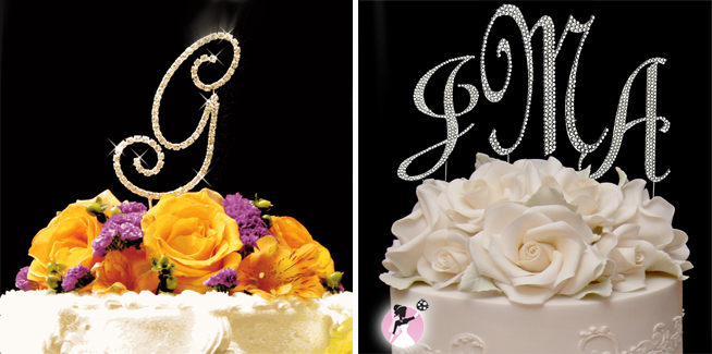 3 Full Rhinestone Crystal Covered Wedding Monogram Cake Topper Top Letters 
