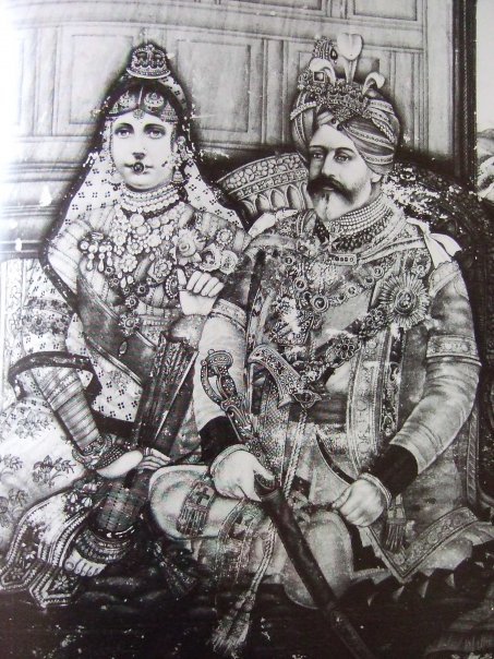 A cross cultural exchange. Miniature painting. National Gallery of Modern Art, New Delhi, India. 1902. Interpreted by an Indian artist (unknown), King Edward VII and Queen Alexandra, depicted as the King-Emperor and Queen-Empress of India.