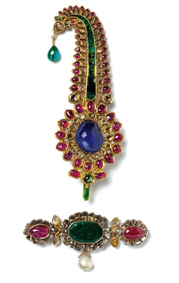 Turban ornament- gold, diamonds, rubies, emeralds, sapphire, pearl. Image: V&A