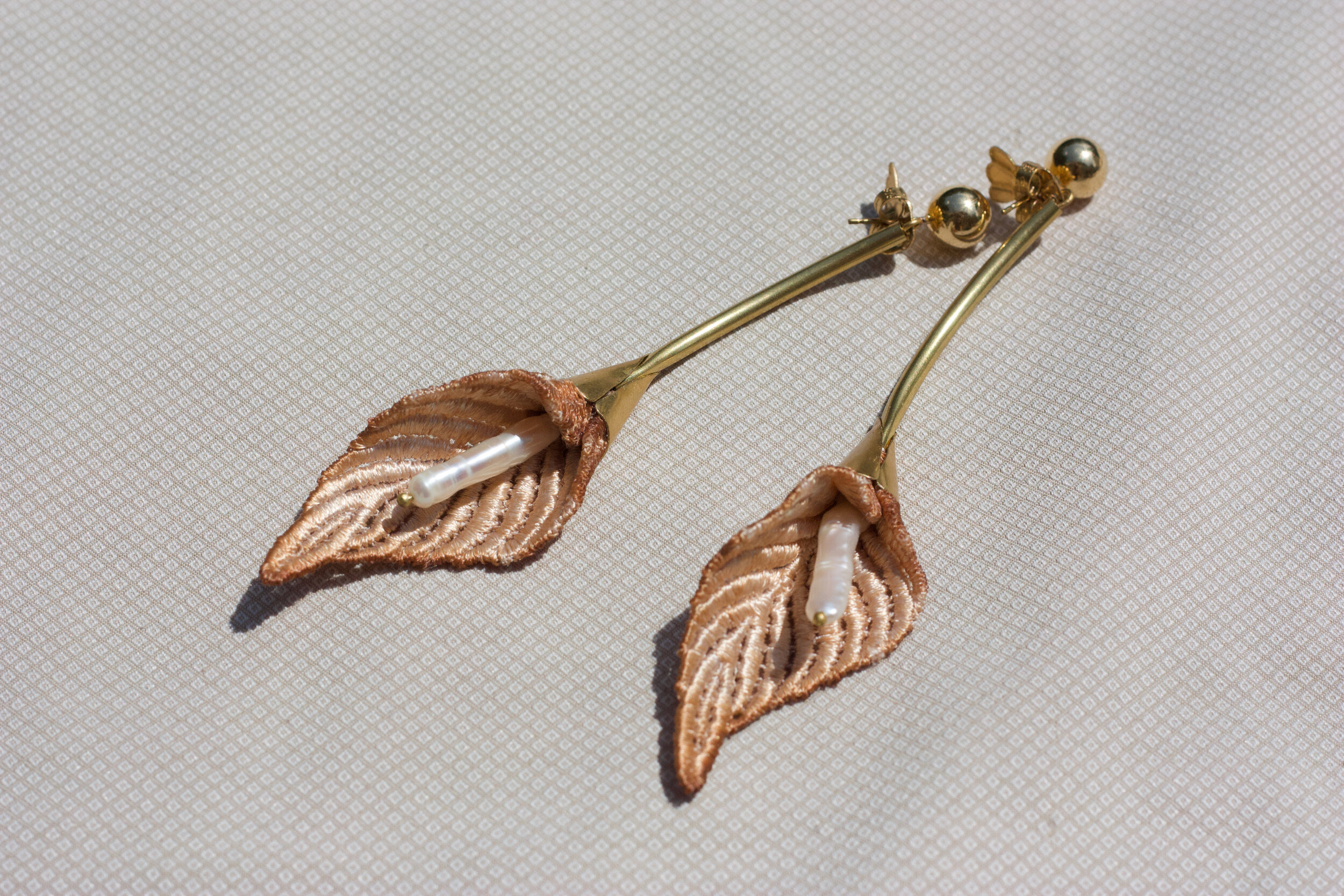 Metallic Calla Lily Handmade Crochet Statement Earrings