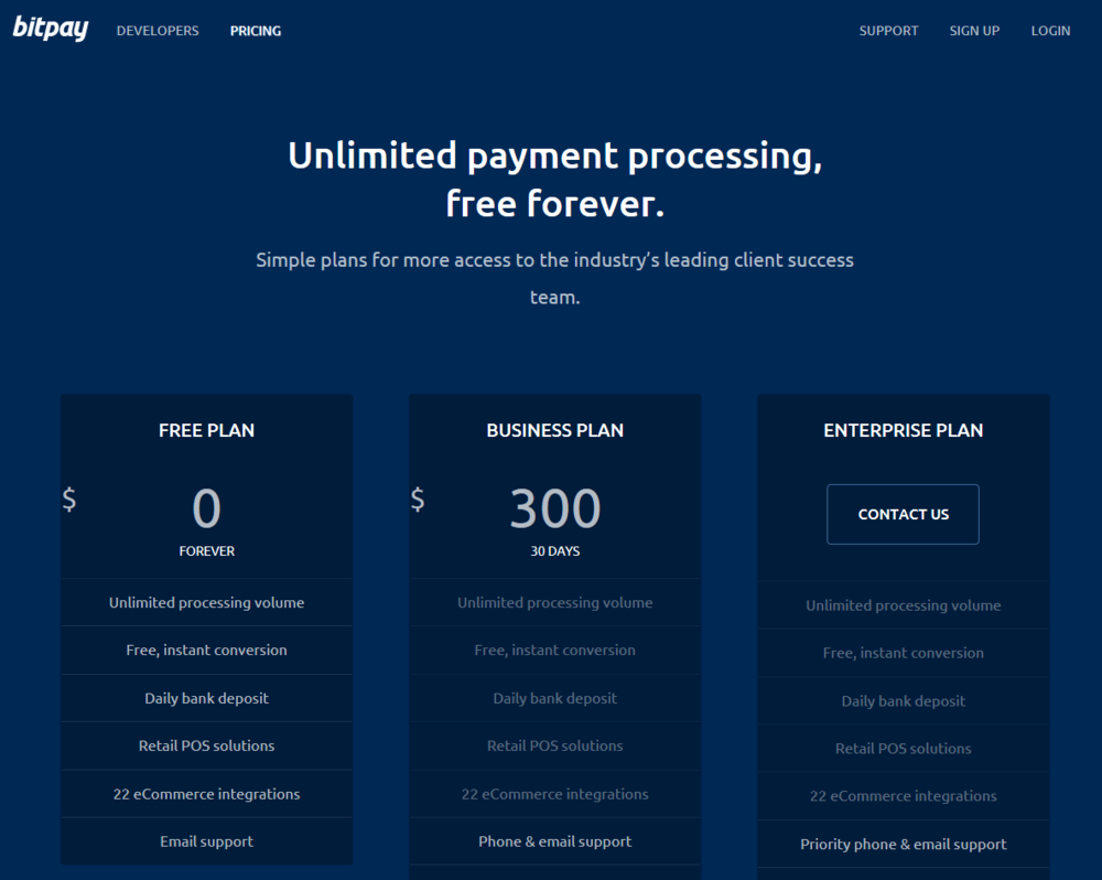 BitPay's new free forever tier