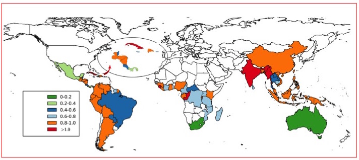 For protected areas, green is good, whereas orange and red are bad (from Spracklen et al. 2015, PLoS One).