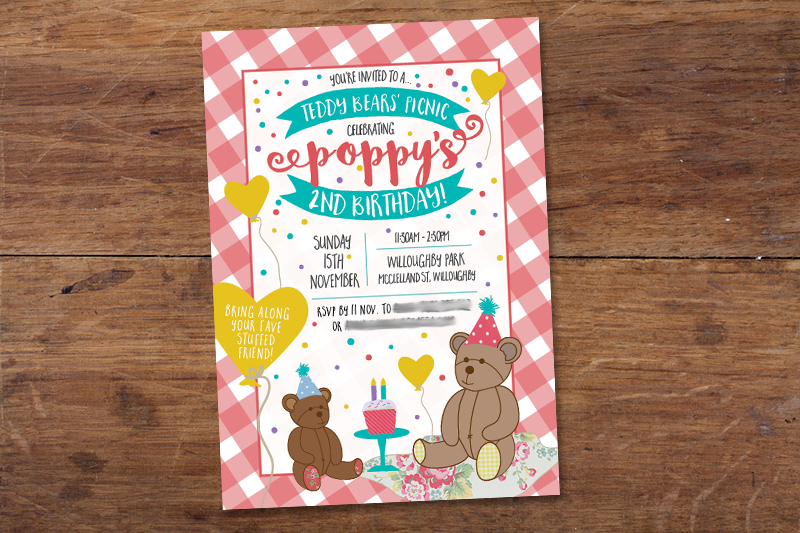 Teddy Bear's Picnic Personalised Birthday Party Invitation DIGITAL FILE ONLY 