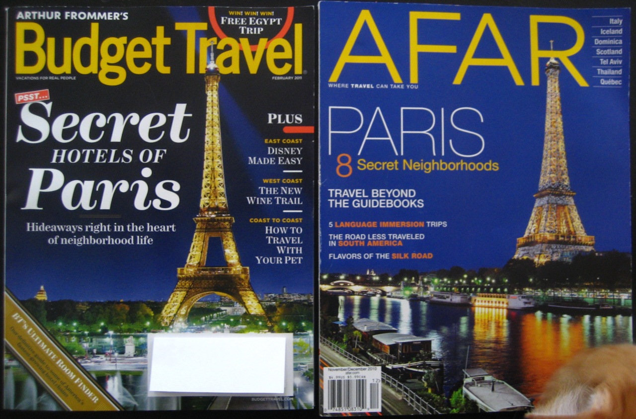 Budget Travel, February 2011 and Afar, November/December 2010.