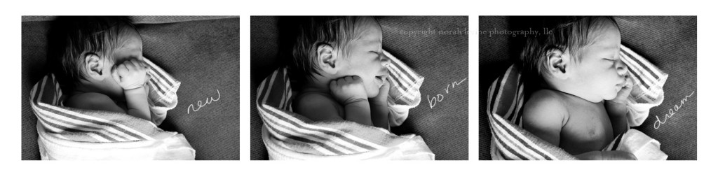 Three photographs of newborn baby sleeping black and white Santa Fe New Mexico