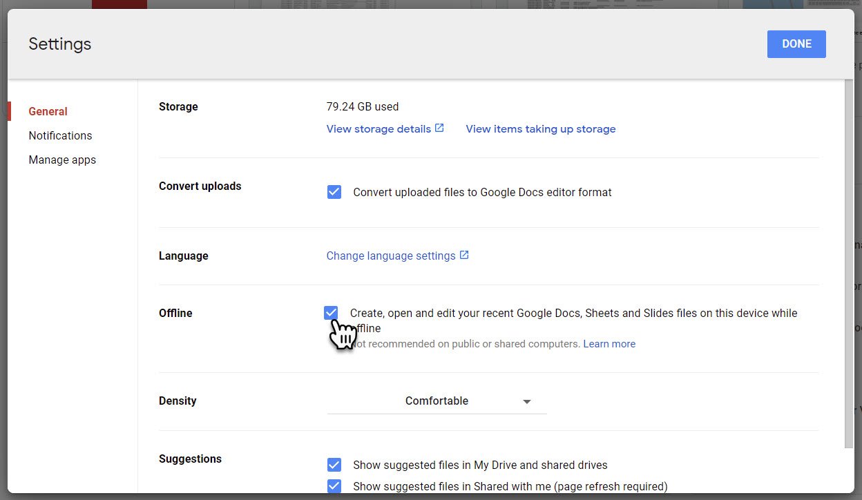How to enable offline mode for Google Docs, Sheets and Slides. - Kimbley IT