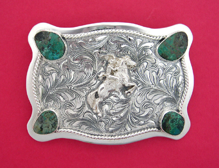 Vogt Sterling Buckle with Turquoise Stones — Beal's Cowboy Buckles