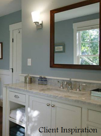 Custom designed cabinet and matching mirror by StarMark Cabinetry in 