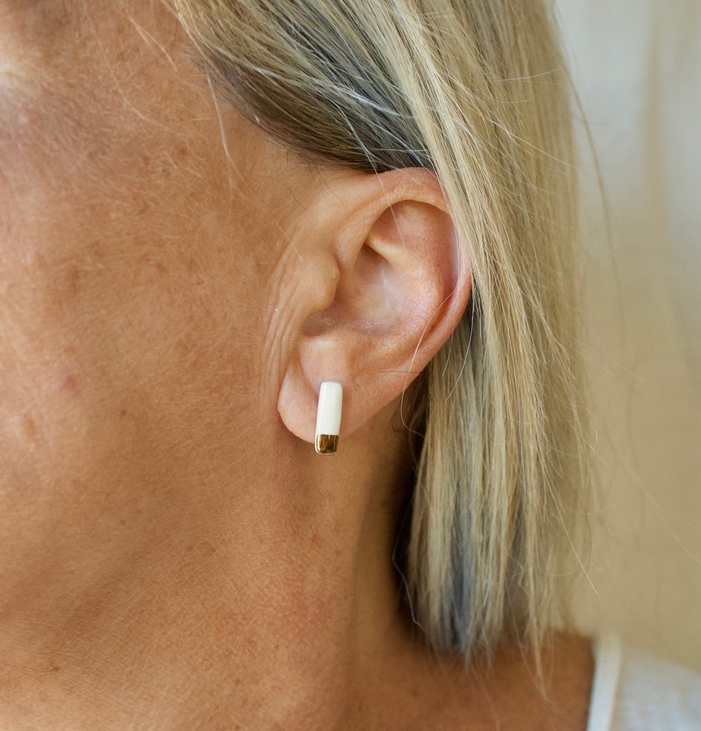 Dainty Minimalist Modern Fashion Earrings Teal Porcelain 22k Gold Handmade Earrings
