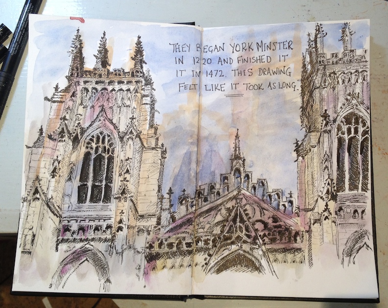 York Minster - pen and ink on top of a watercolour wash