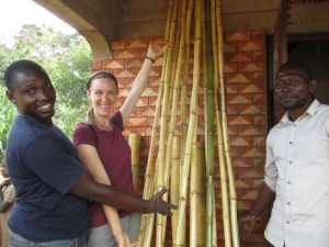 Brian, Laurel and Amos show off their bamboo poles