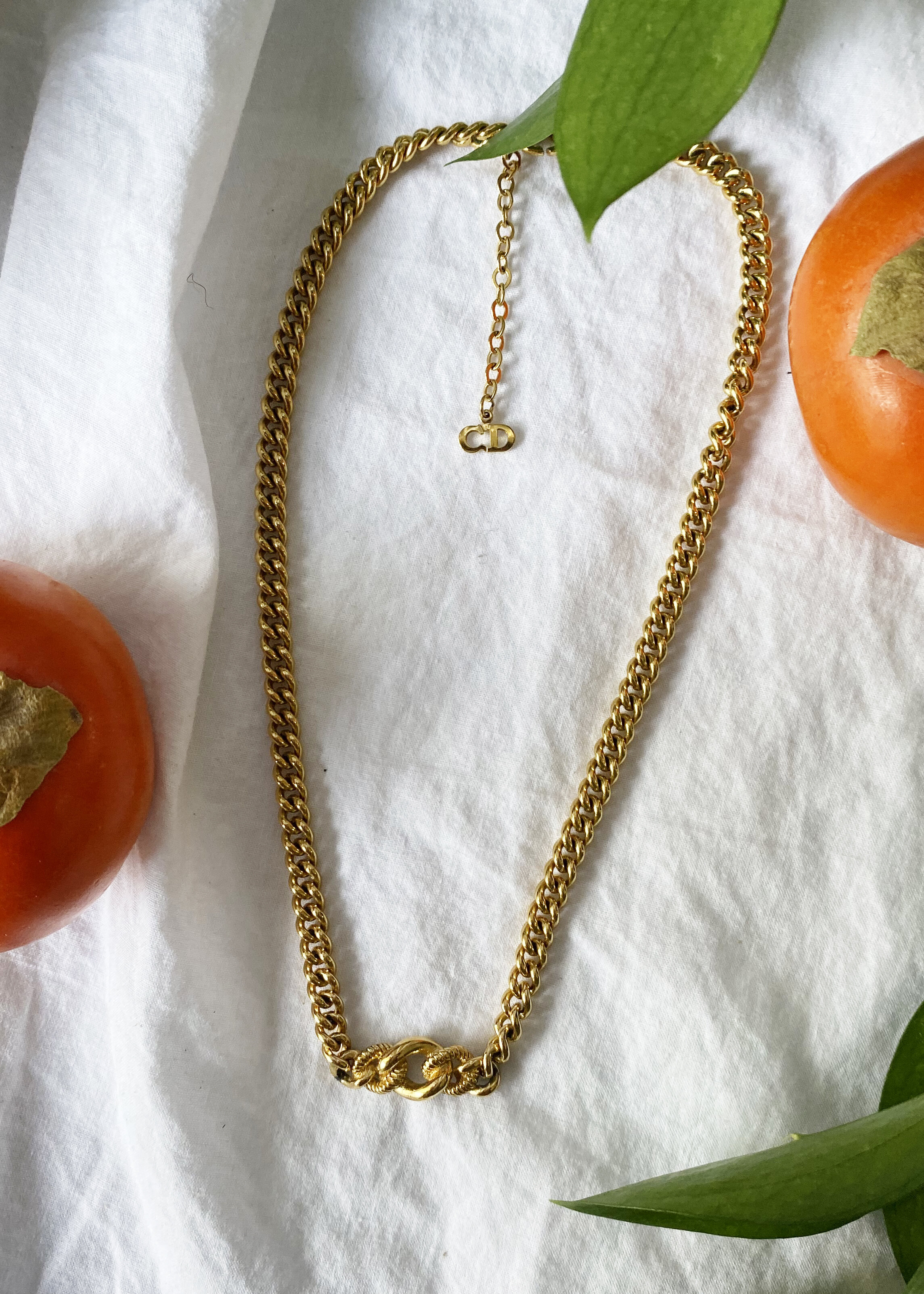 Gold Tone Cuban Chain Braid Necklace 