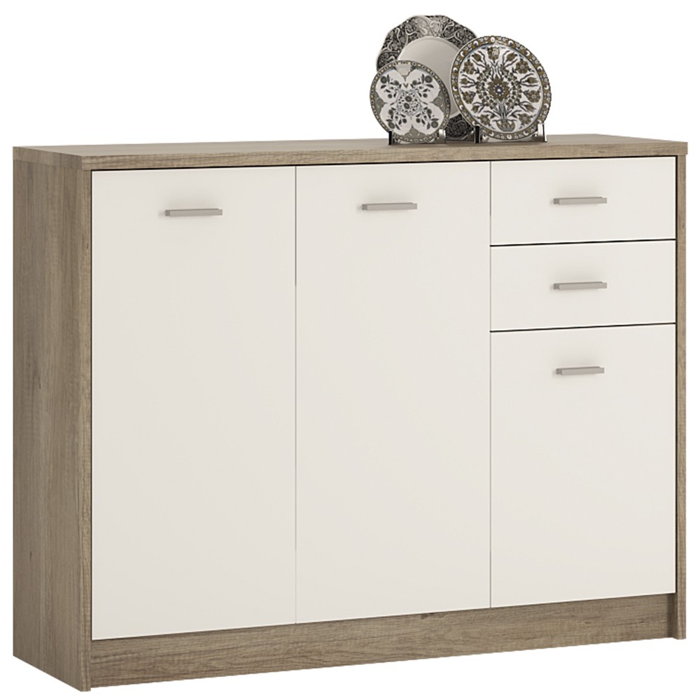 Pearl White Furniture To Go 3 Door 2 Drawer Wide Cupboard Wood