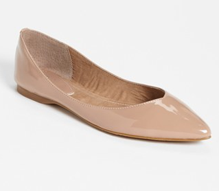 For those that say "comfort is key" and are on their feet a lot, try a chic flat. A pointed-toe gives the illusion of longer legs and smaller feet. This one by BP doesn't break the bank, either!