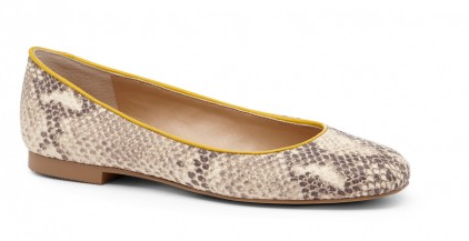 And, for those of you who are more daring, add some flair to your flat by trying a neutral snakeskin. I love the yellow trim on these ones, by Sole Society.