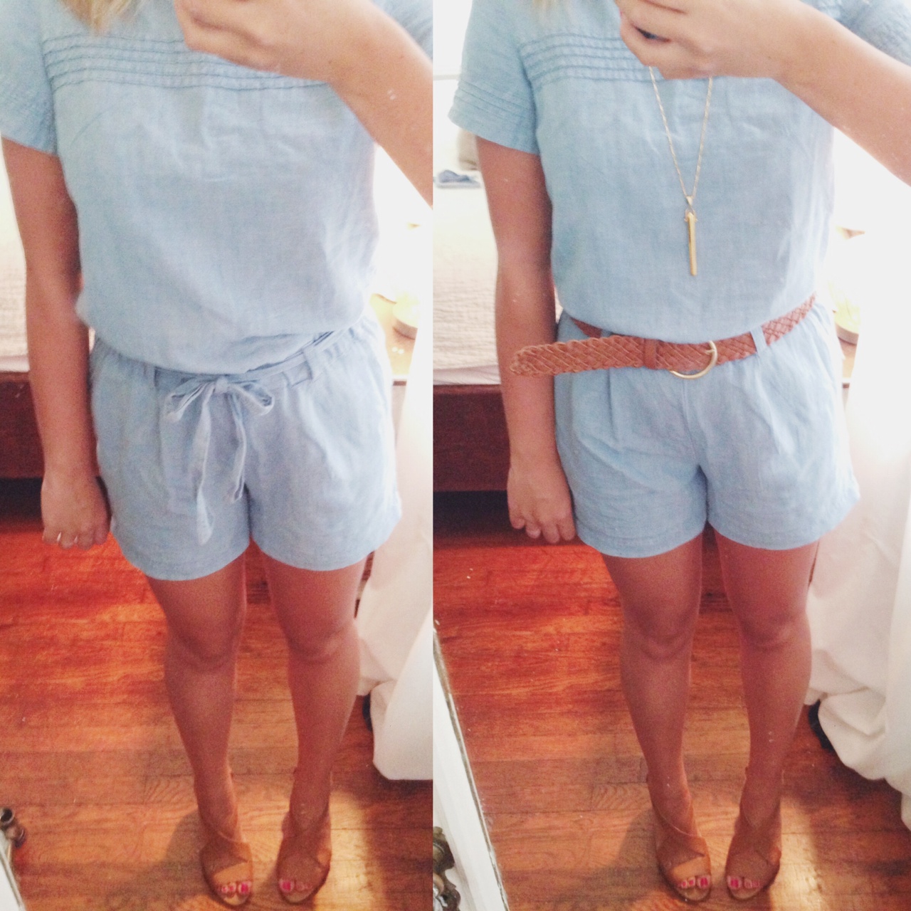 I love this chambray romper from the LOFT. Be careful, you may have to go a size down!